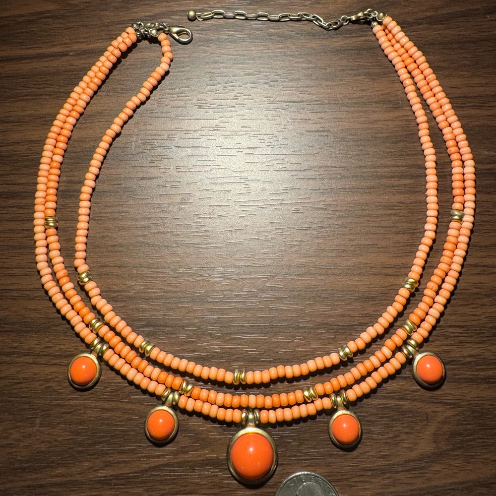 Orange Beaded Necklace with Gold Accents